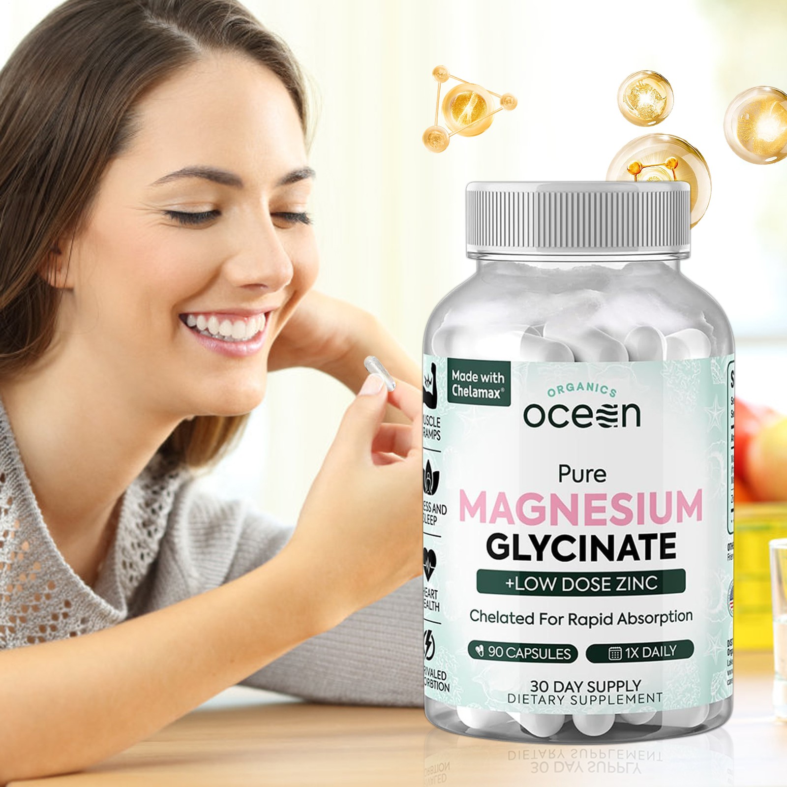 1 Pack Organics Ocean Pure Magnesium Glycinate Low Dose Zinc Chelated 90 Capsule