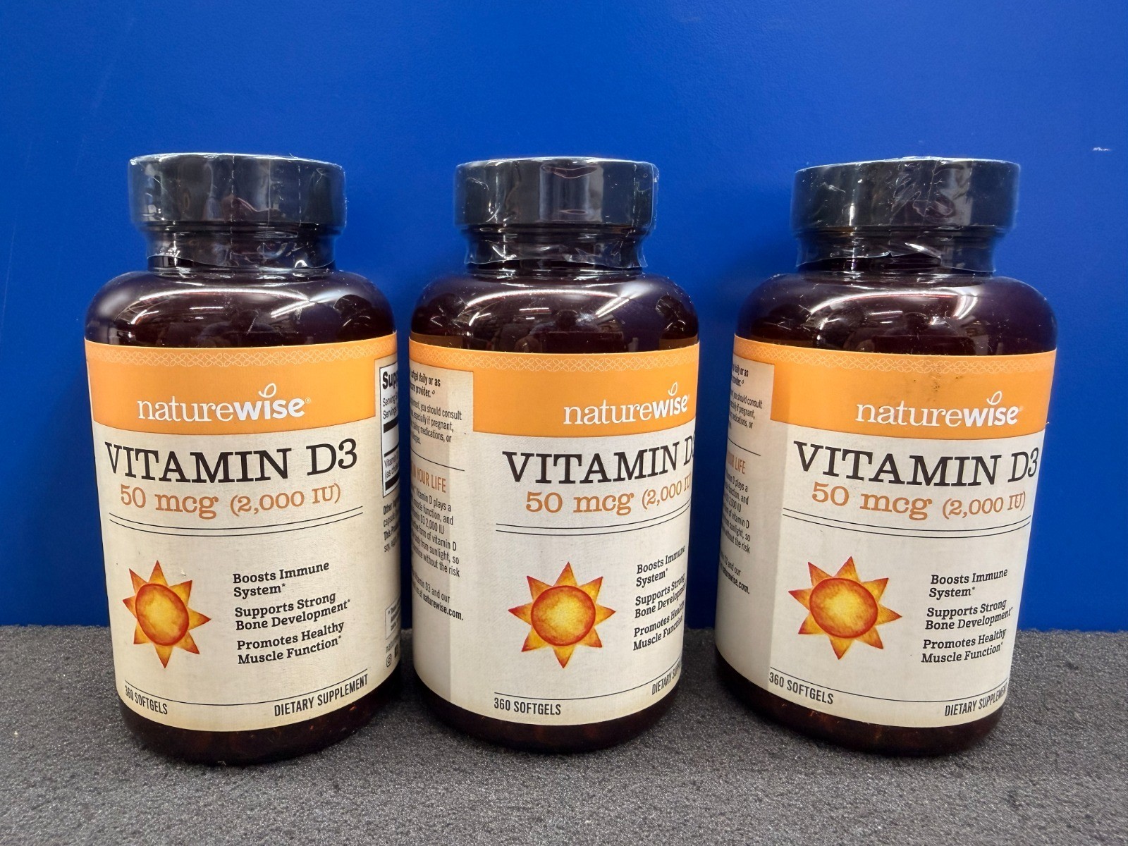 3 Pack Naturewise Vitamin D3 2000 IU 50mcg Softgels- 360 Count *Expires 03/2028*