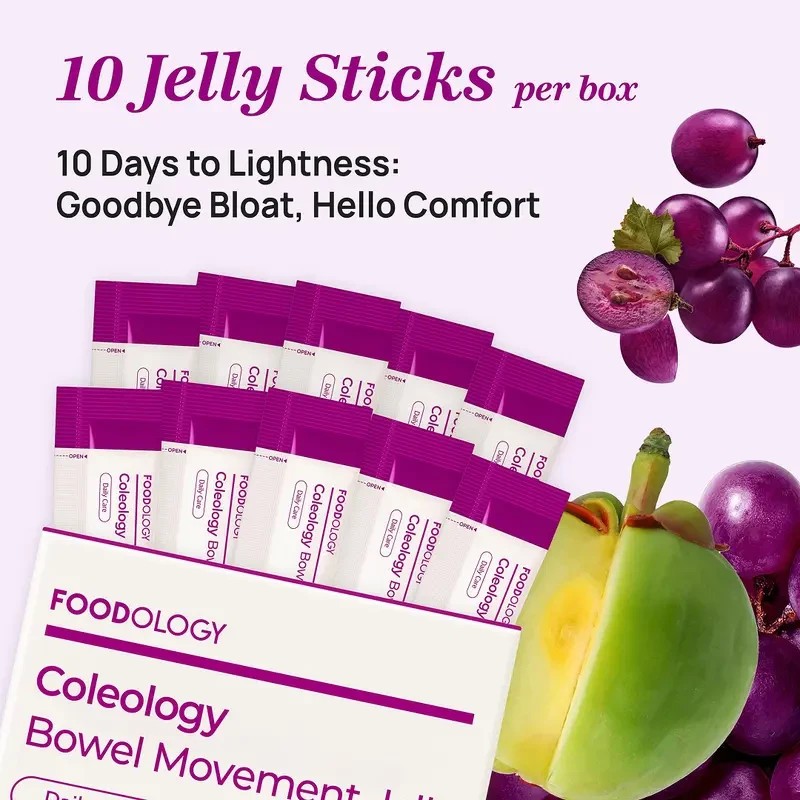 2 PCS-FOODOLOGY Coleology Bowel Movement Jelly Sticks, Grape Flavor,Gut Bloating