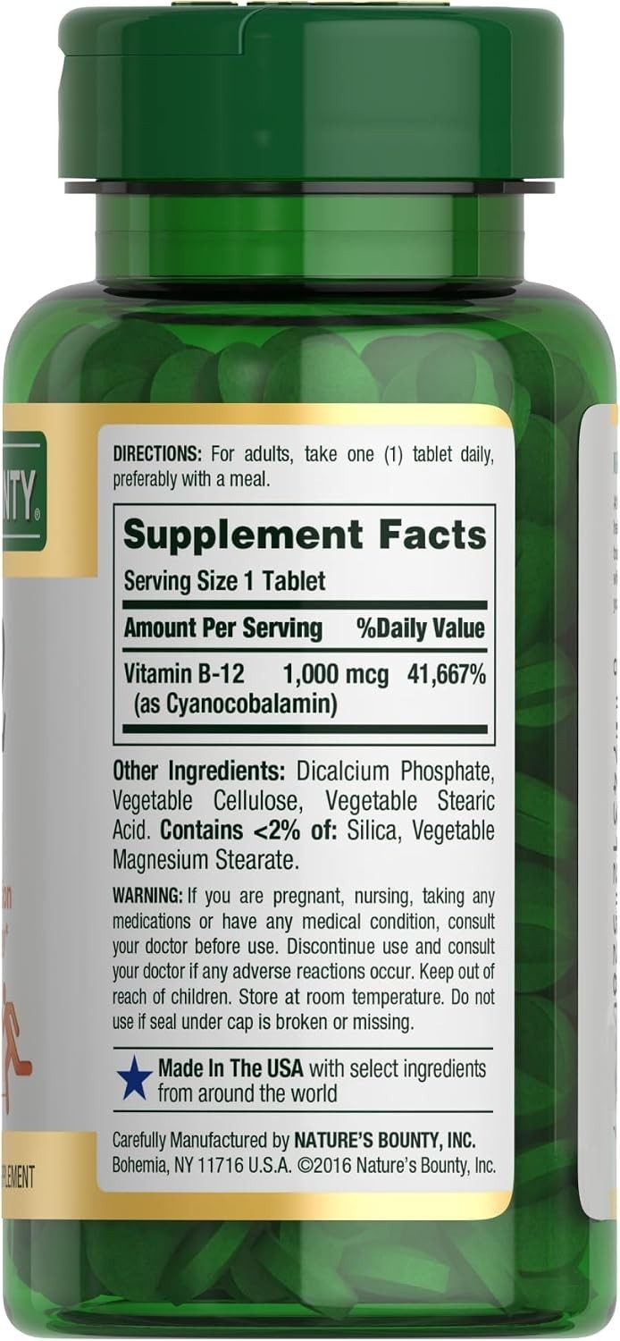 Nature’s Bounty Vitamin B12 1000 mcg 200 Tablets Energy Metabolism Supplement