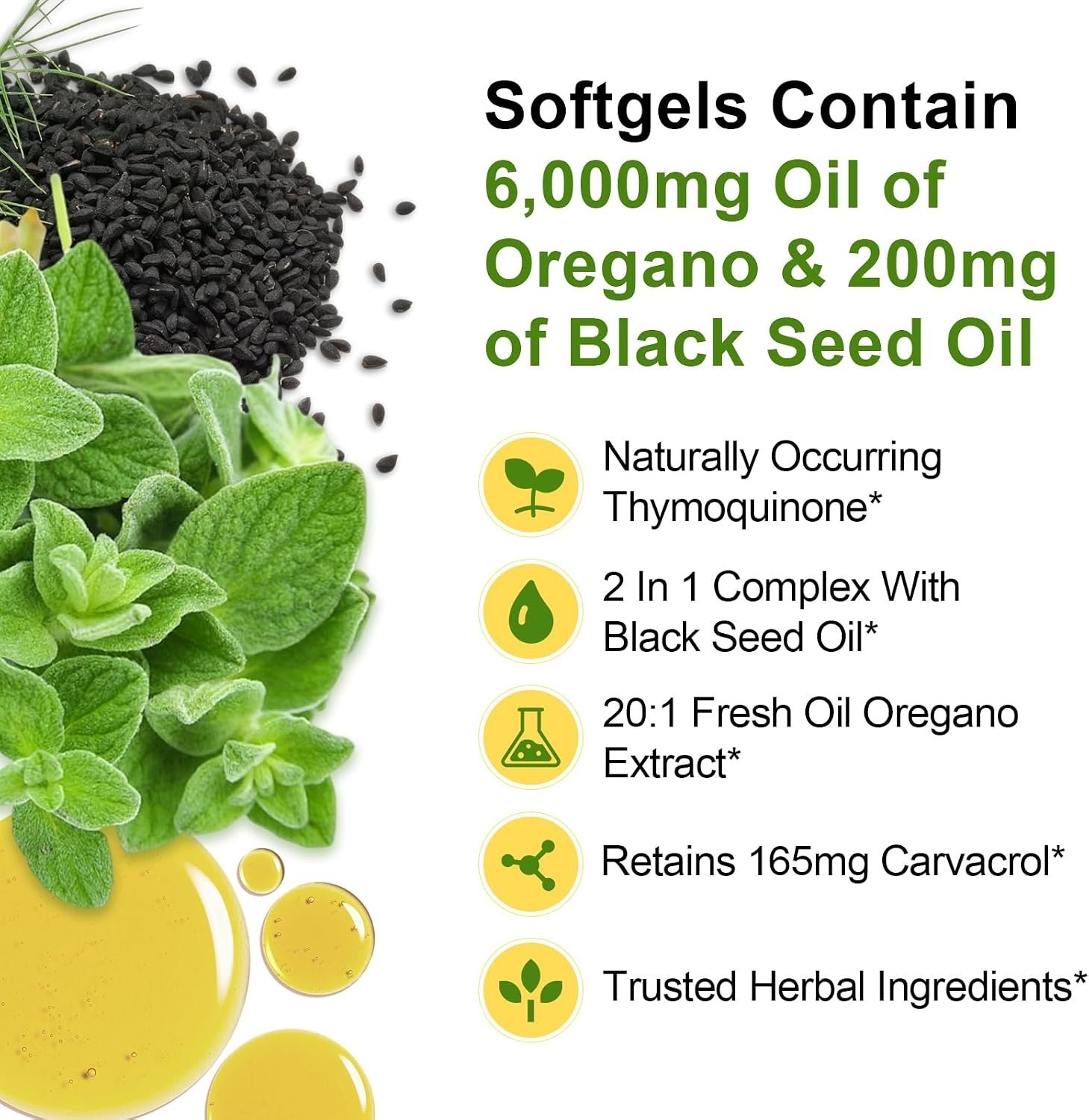 Easy to Swallow Oregano Oil Softgels with Black Seed – 60 Count for Daily Health