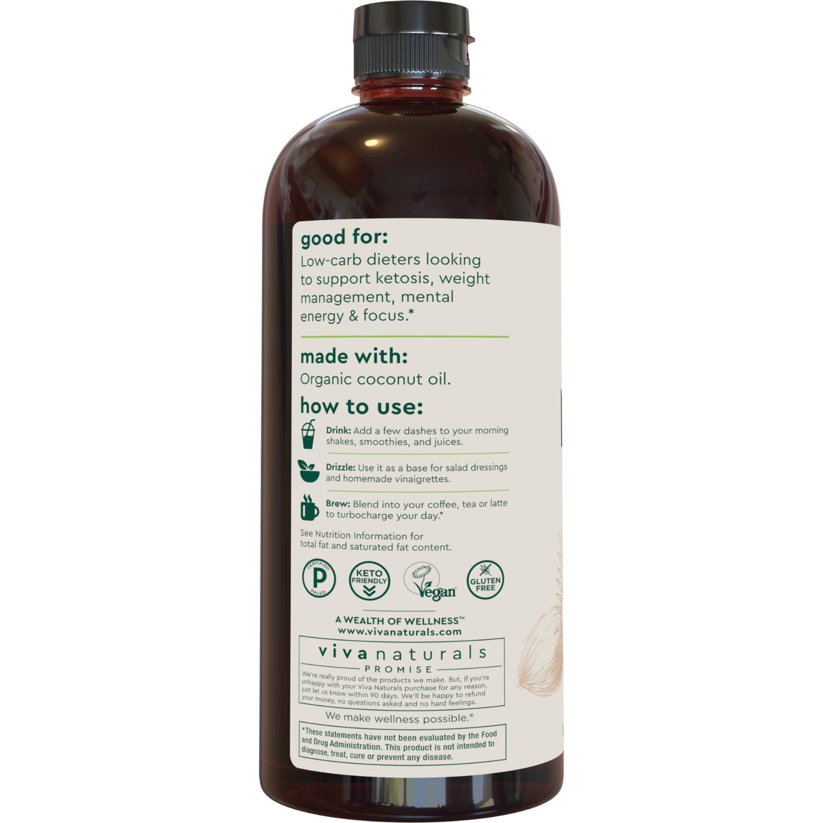 Organic MCT Oil 32 fl oz – Keto & Paleo Friendly, Non-GMO, Boosts Energy & Focus