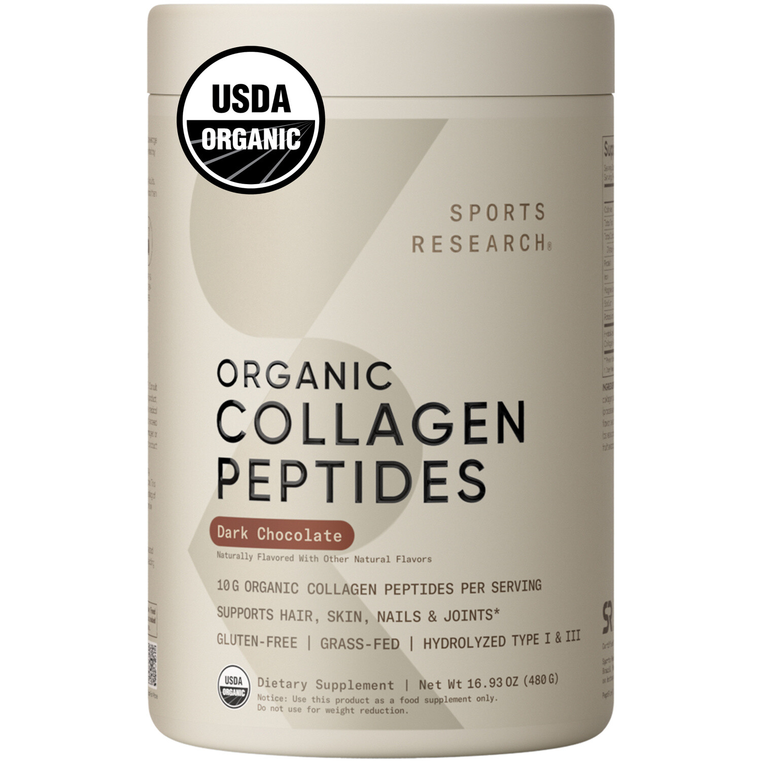 SR Organic Collagen Powder Hydrolyzed Type I & III Protein Dark Chocolate Flavor