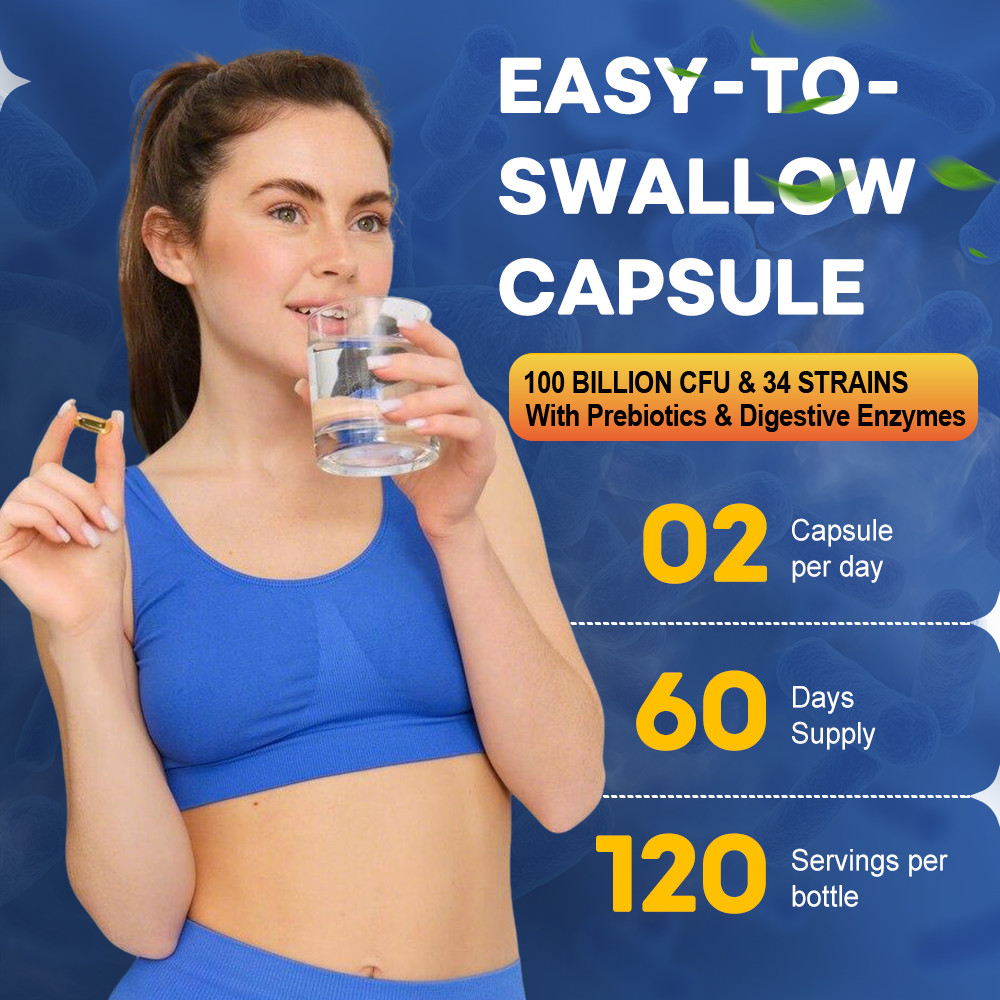 Probiotics Digestive Enzymes 100 Billion CFU Potency Immune Health 120 Capsules