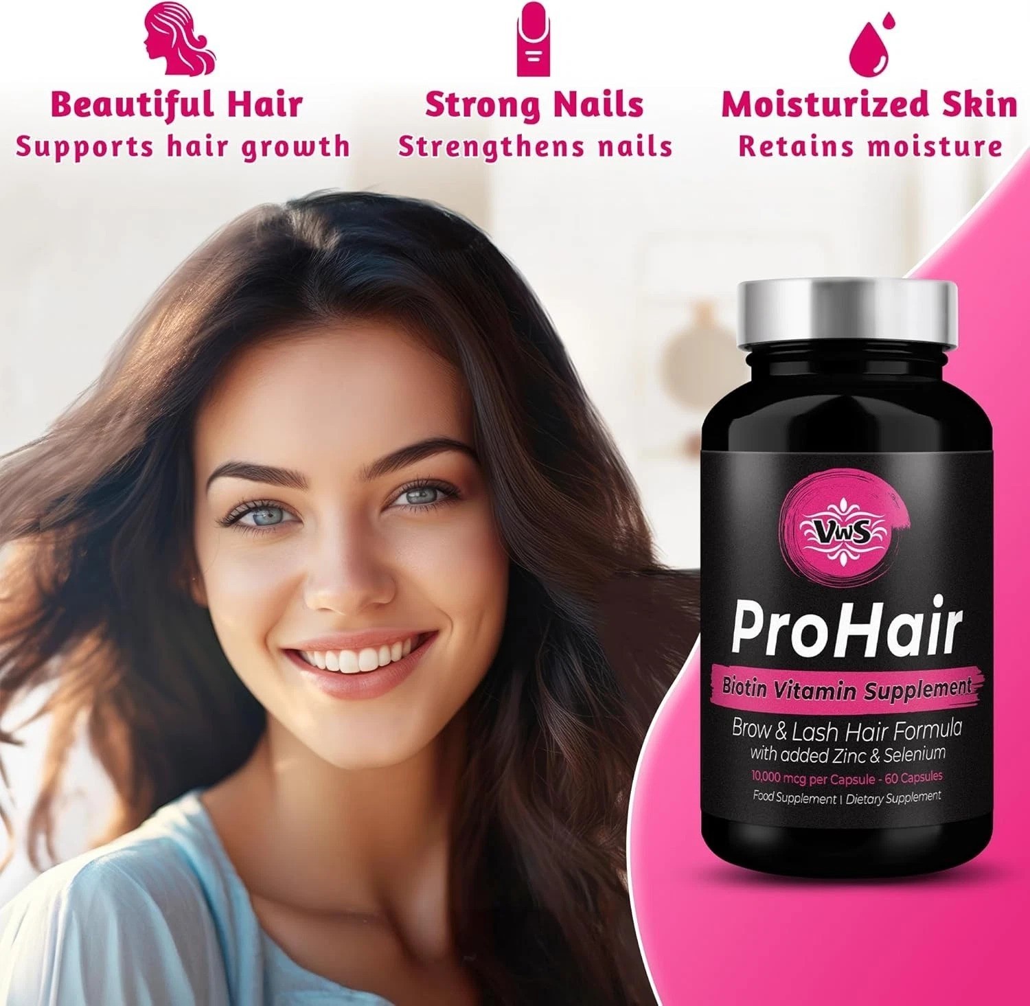 Biotin 10,000 mcg Dietary Supplement w/Zinc & Selenium to Promote Thicker Hai…