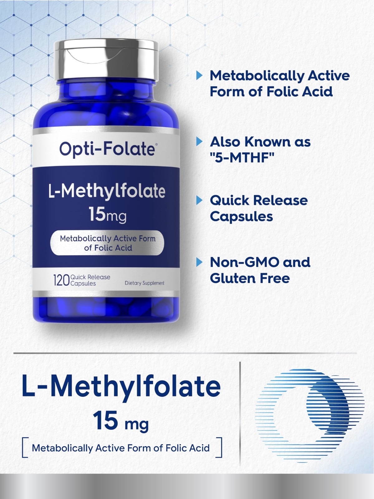 15mg Methylfolate Capsules | 120 Count | Non-GMO, Gluten Free | Max Potency Supp