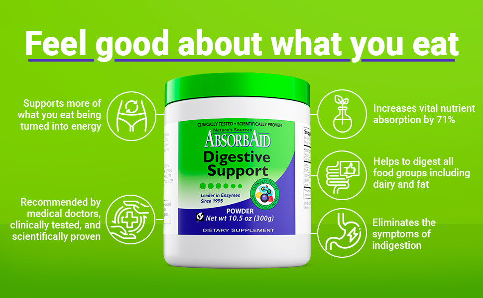 AbsorbAid 300g Powder -Natural Digestive Enzymes for gas, bloating & acid reflux