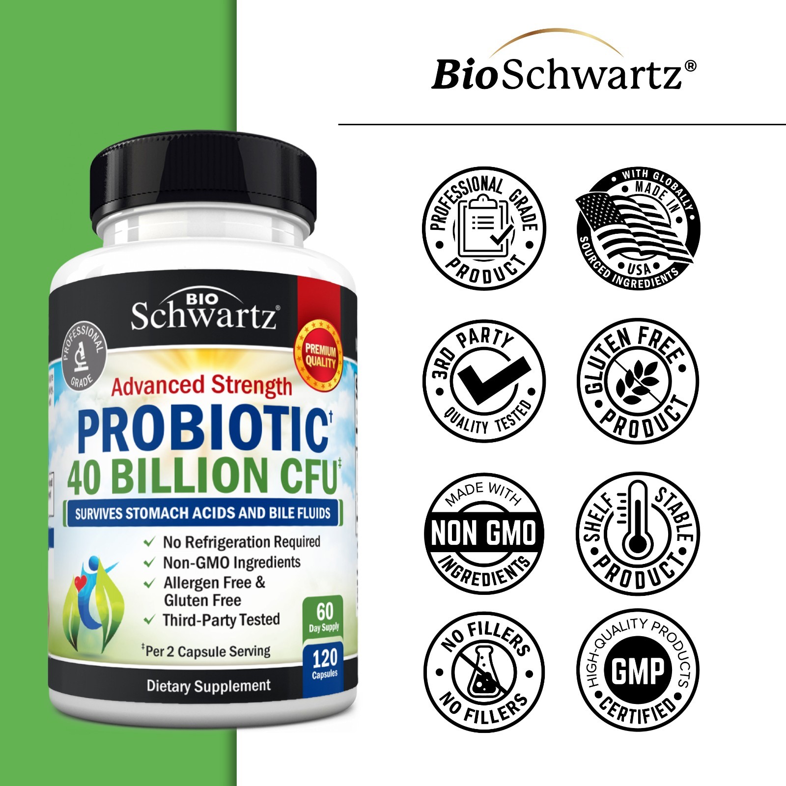 Daily Probiotic Supplement 40 Billion CFU Gut Health Complex w/ Astragalus 120ct
