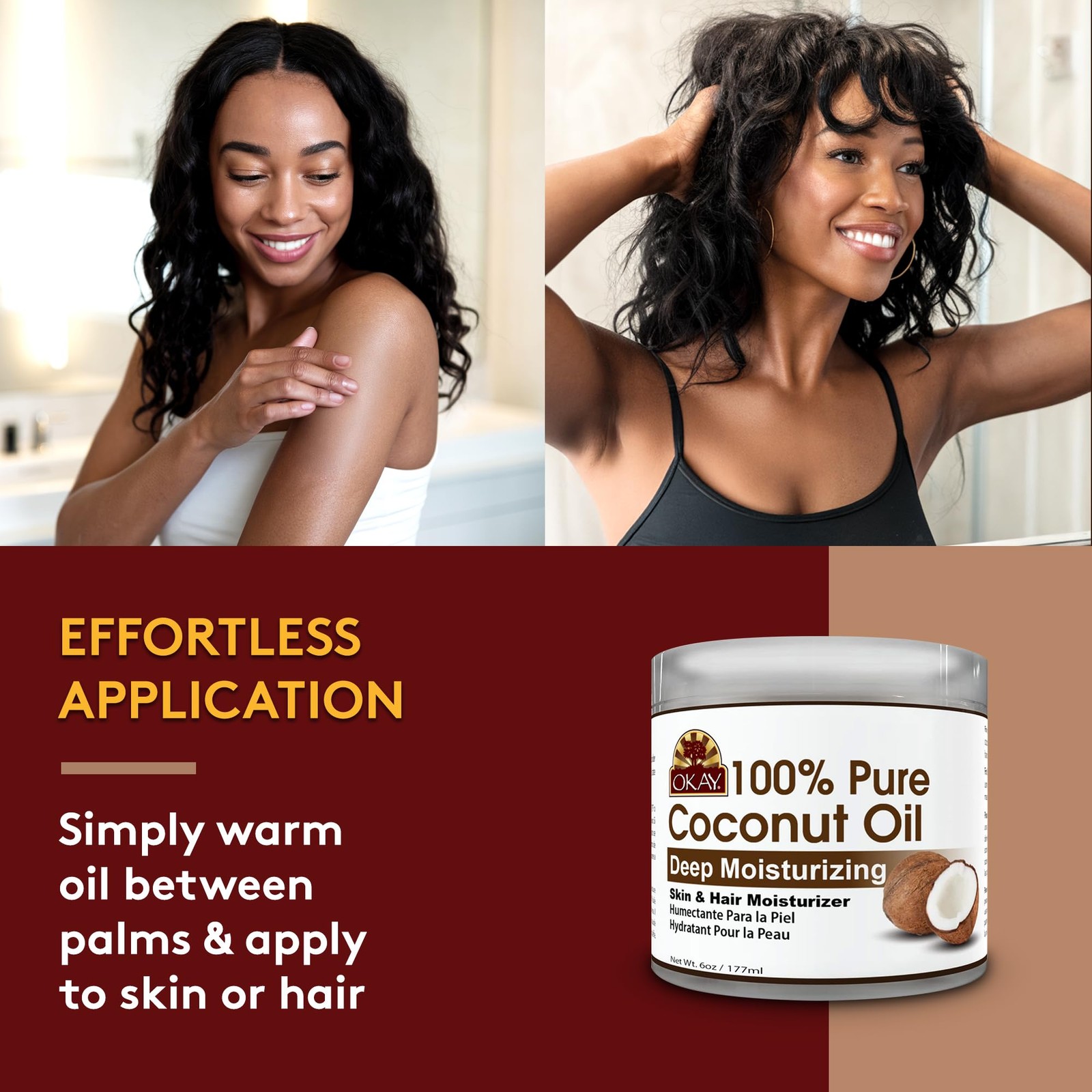 OKAY | 100% Pure Coconut Oil | For All Hair Textures & Skin Types | Moisturize –