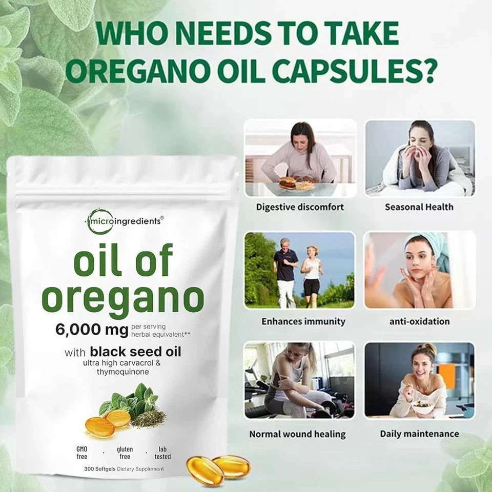 3 Pack Oil of Oregano with Black Seed Oil, 300 Softgels NEW Microingredients