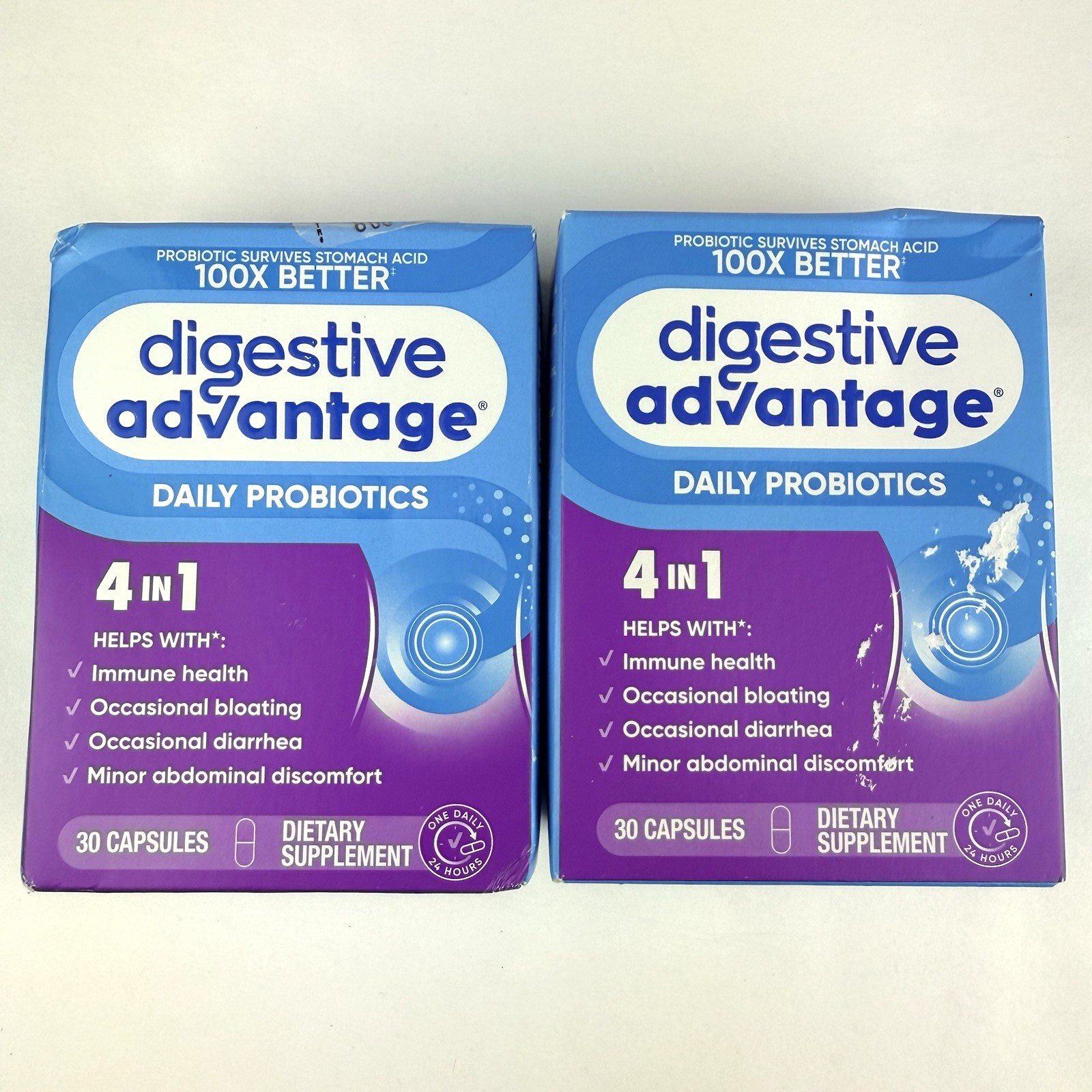 Digestive Advantage Daily Probiotic 4 in 1 30 Capsules x 2 Boxes Exp 8/27 & 7/27