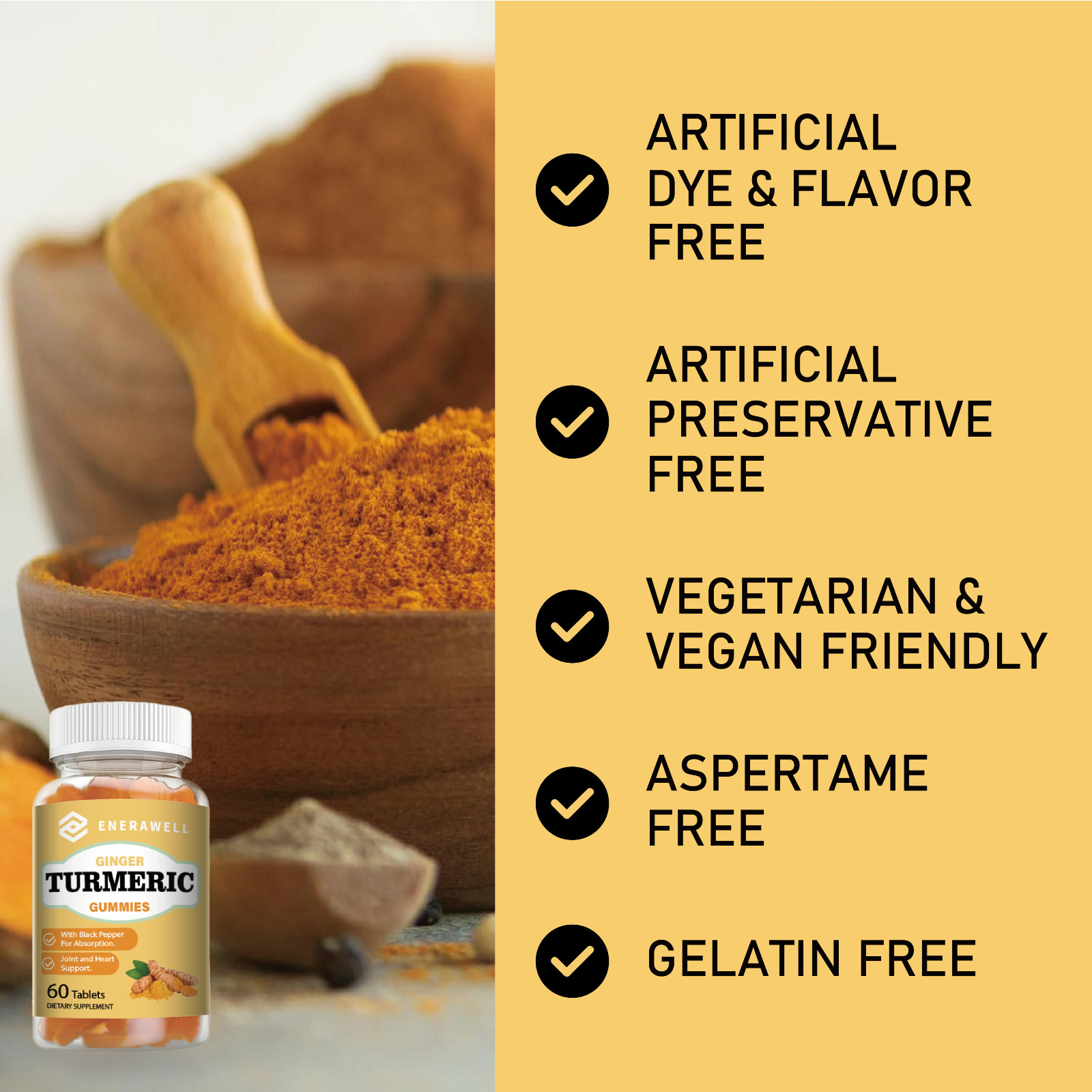 ENERAWELL Turmeric Gummies Supplement- Immune Health (60/120 gummies) 07/07/2027
