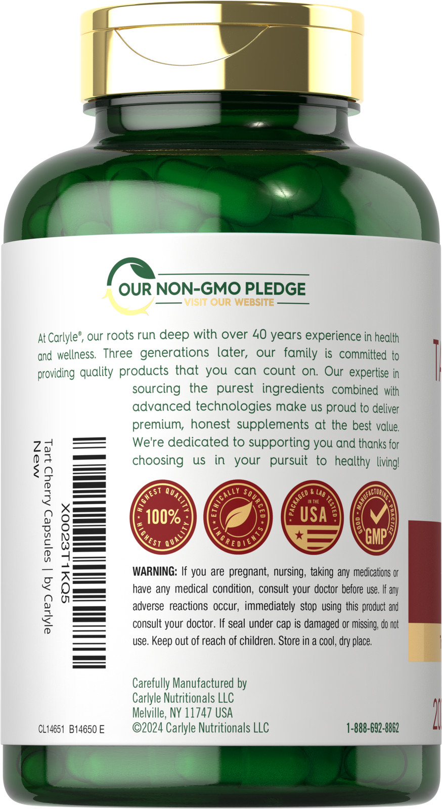 Tart Cherry Capsules 10,500mg | 200 Pills | Max Potency Extract | by Carlyle