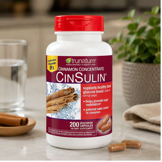 3-Pack Trunature Cinnamon Concentrate Cinsulin 500mg, 200 Vegetarian Capsules