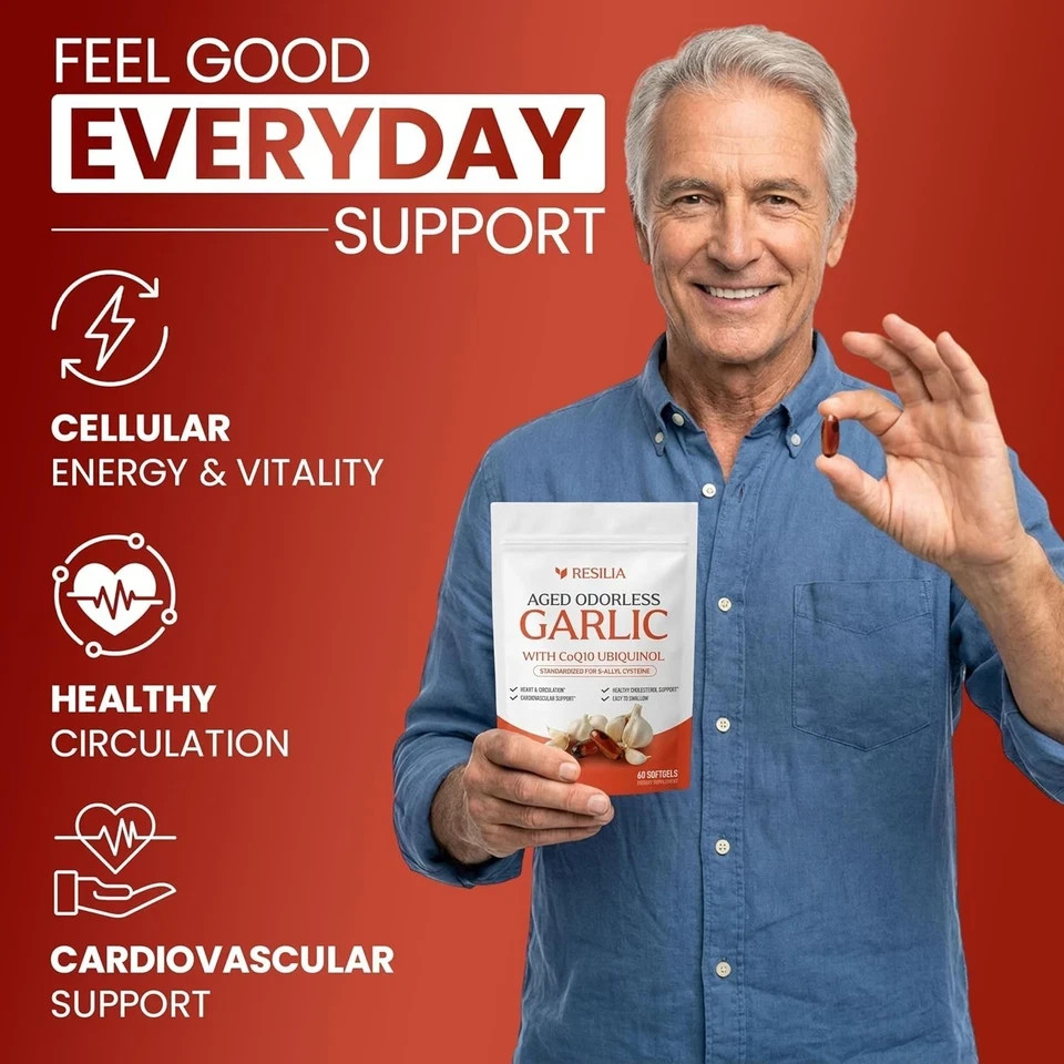 Resilia Aged Garlic Extract 600mg Softgels CoQ10 Ubiquinol Heart Immune 60ct