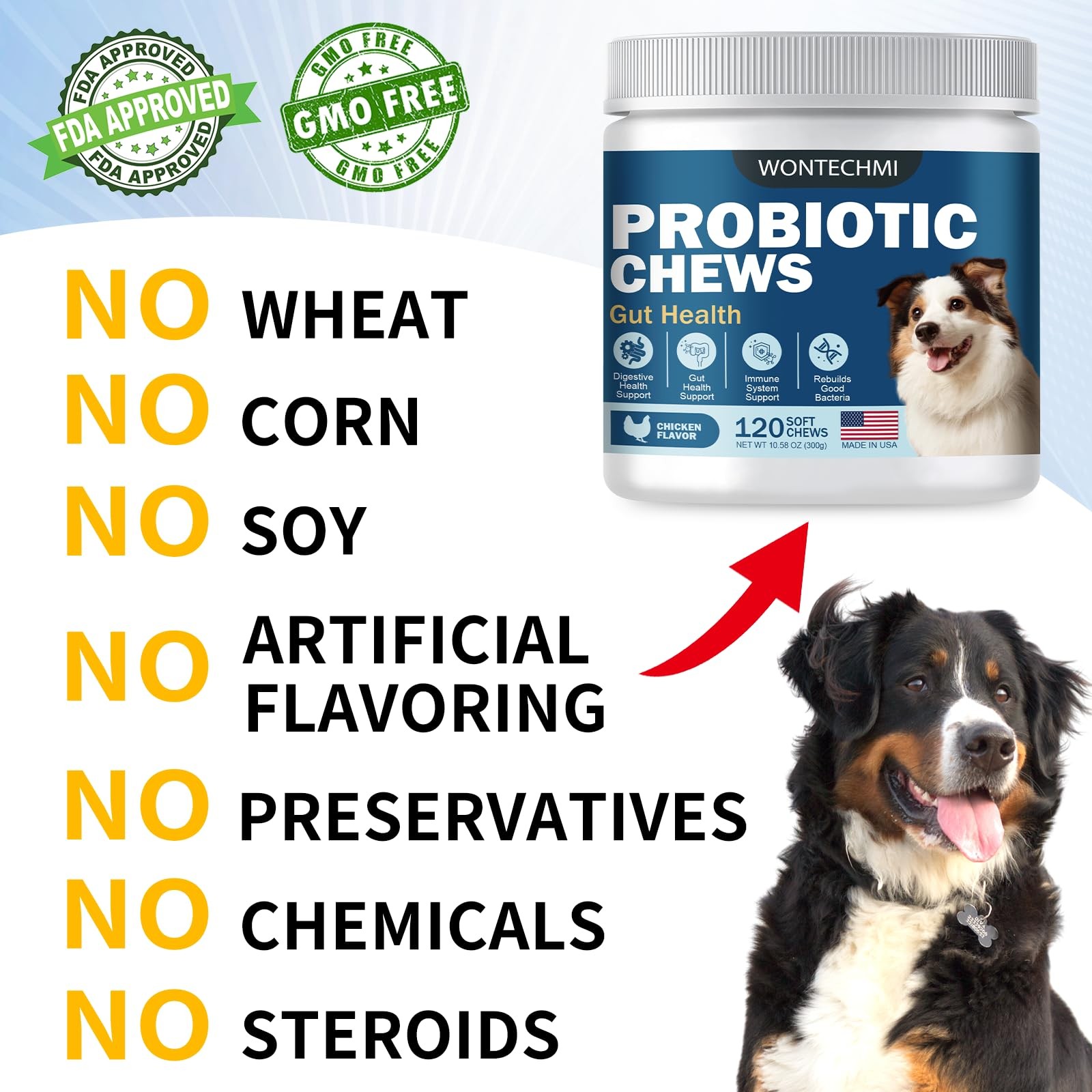 Probiotics for Dogs, Improve Itchy Skin 120 chews, brown