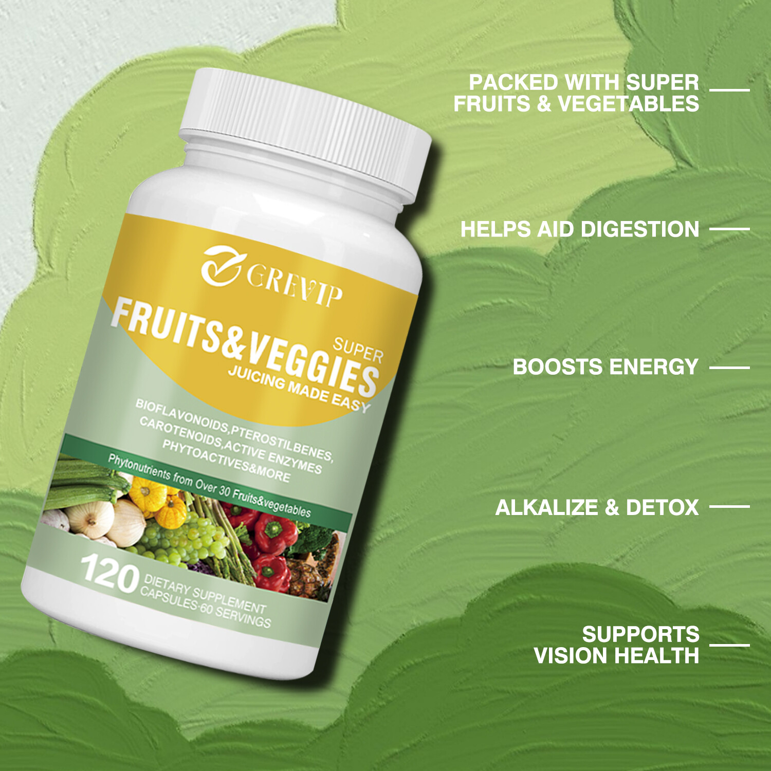 120pcs Fruits & Veggies – Organic Super Greens, Promote Energy, Digestive Health