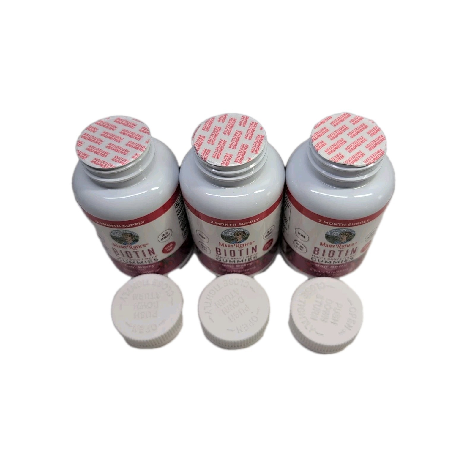 (3) Mary Ruths Biotin Gummies, Goji Berry, 60 Gummies Each. Exp 06/2026