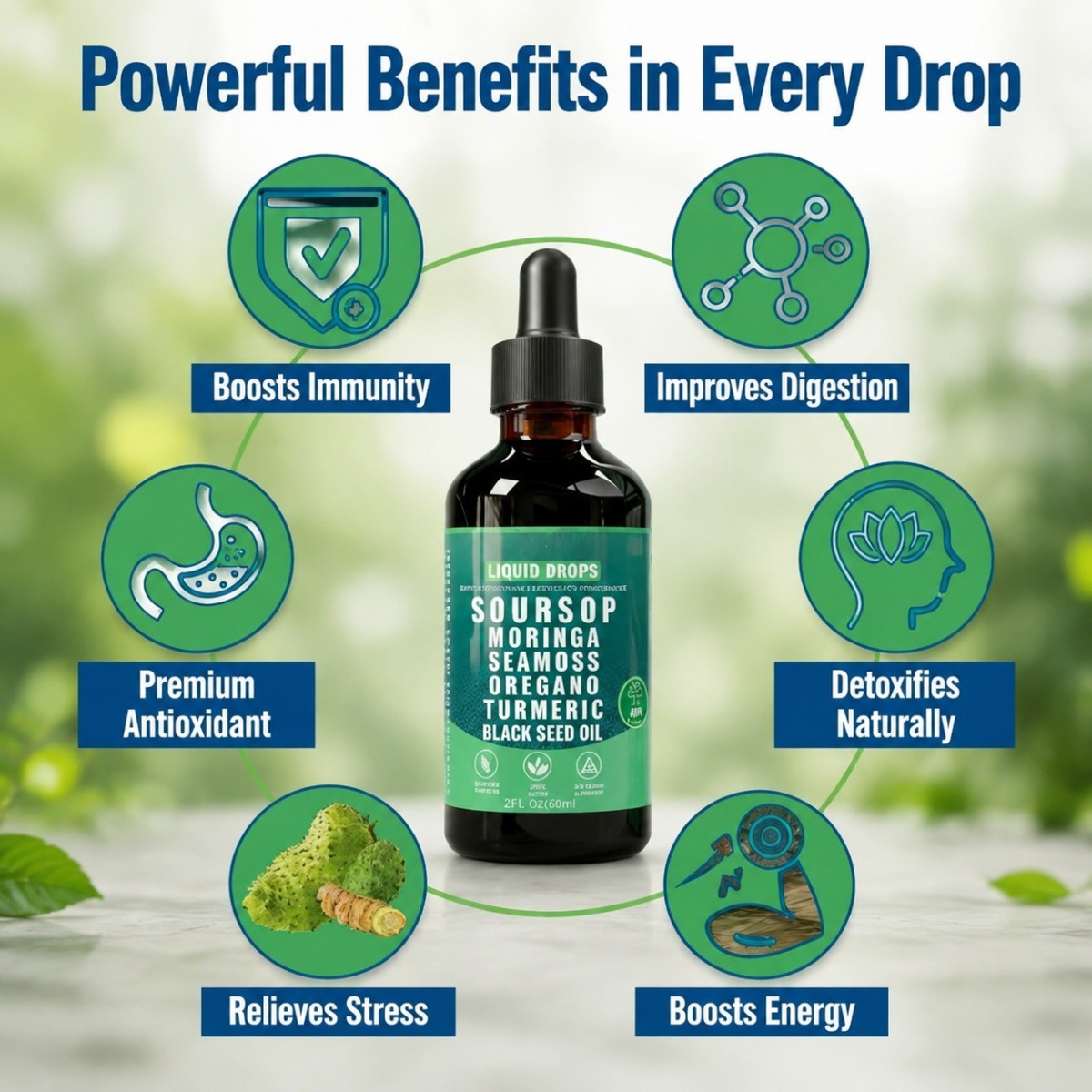 Soursop Pure Liquid Drops 10-in-1 Herbal Blend Immune Wellness Support