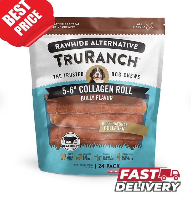 Truranch Collagen 6″ Bully Rolls 24 Ct Rawhide Alternative