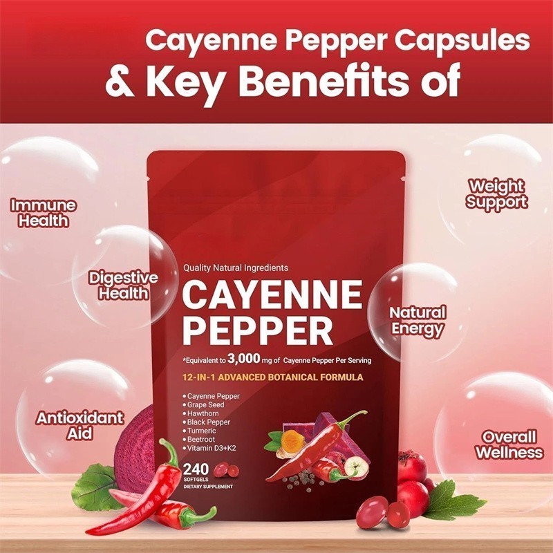 Cayenne Pepper Softgels Supplement, Supports Leg Vein, 240 Softgels /1 Bag 2026
