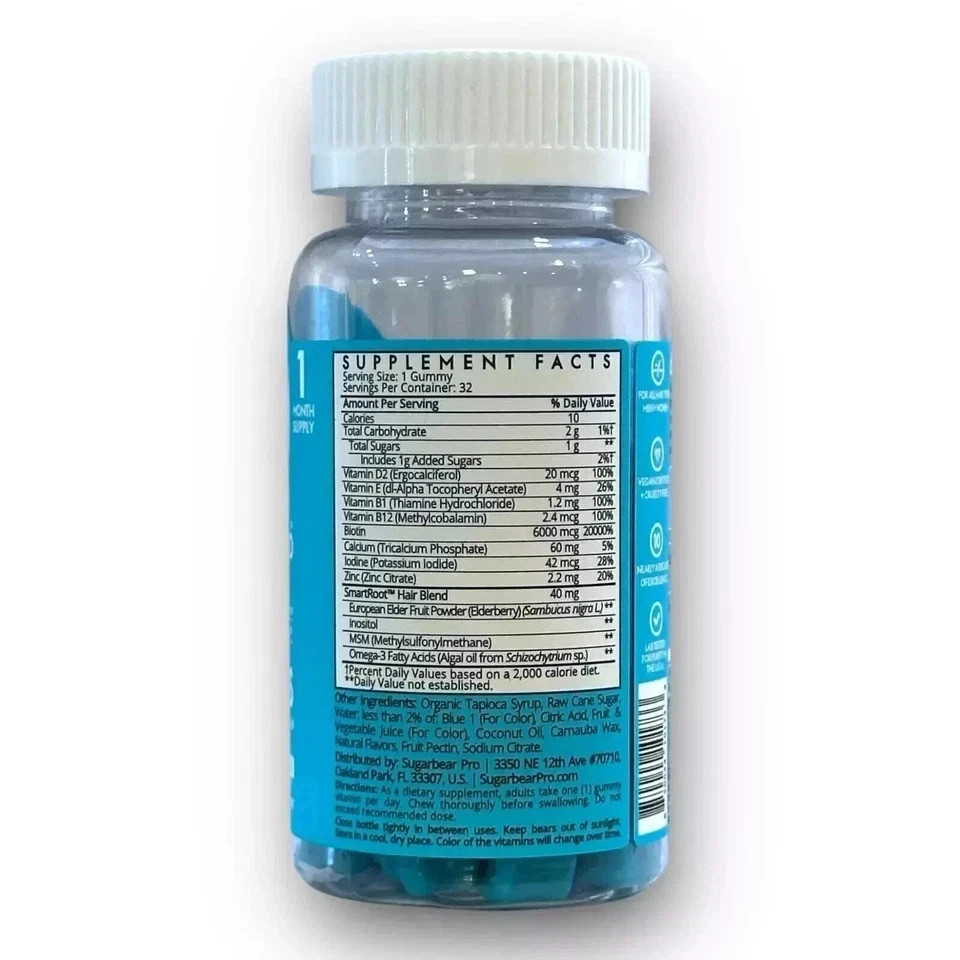 New Sugarbear Pro Hair Vitamins Vegan Gummies 32 ct. Kosher Gluten Free