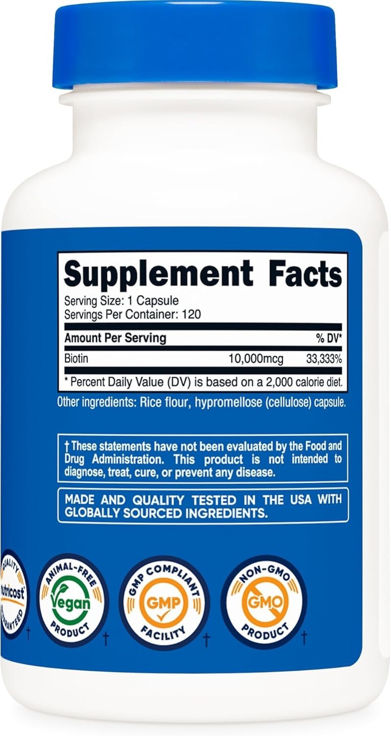Vitamins,Nutricost Biotin (Vitamin B7) 10,000mcg (10mg), 120 Capsules – Vegan