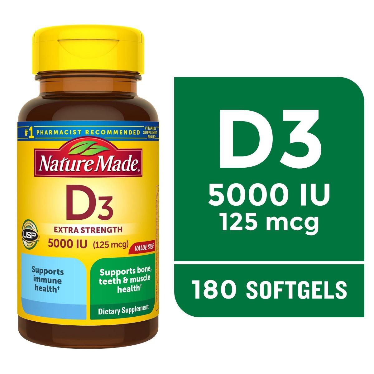 Nature Made Extra Strength Vitamin D3 5000 IU (125 mcg) – 180ct