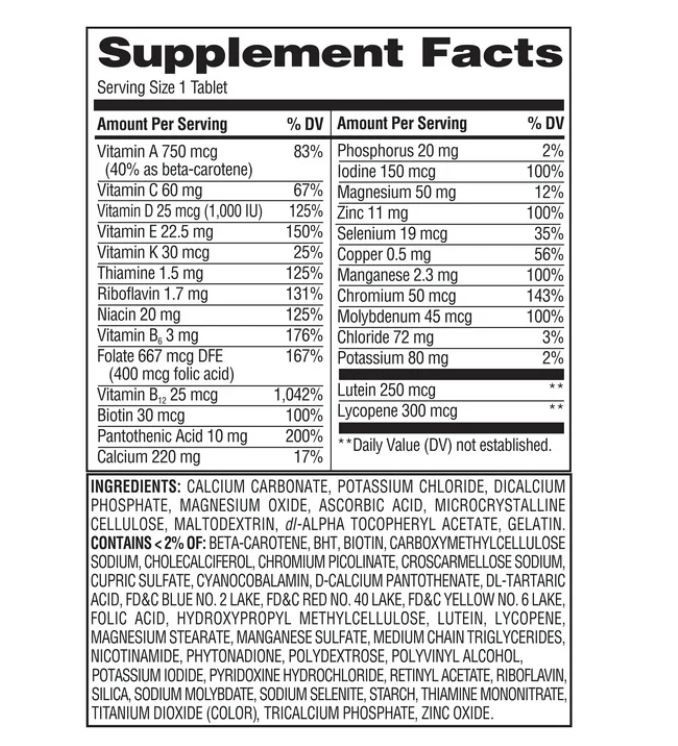 Complete Multivitamin/Multimineral Supplement Tablets, Adults 50+, 125 Count