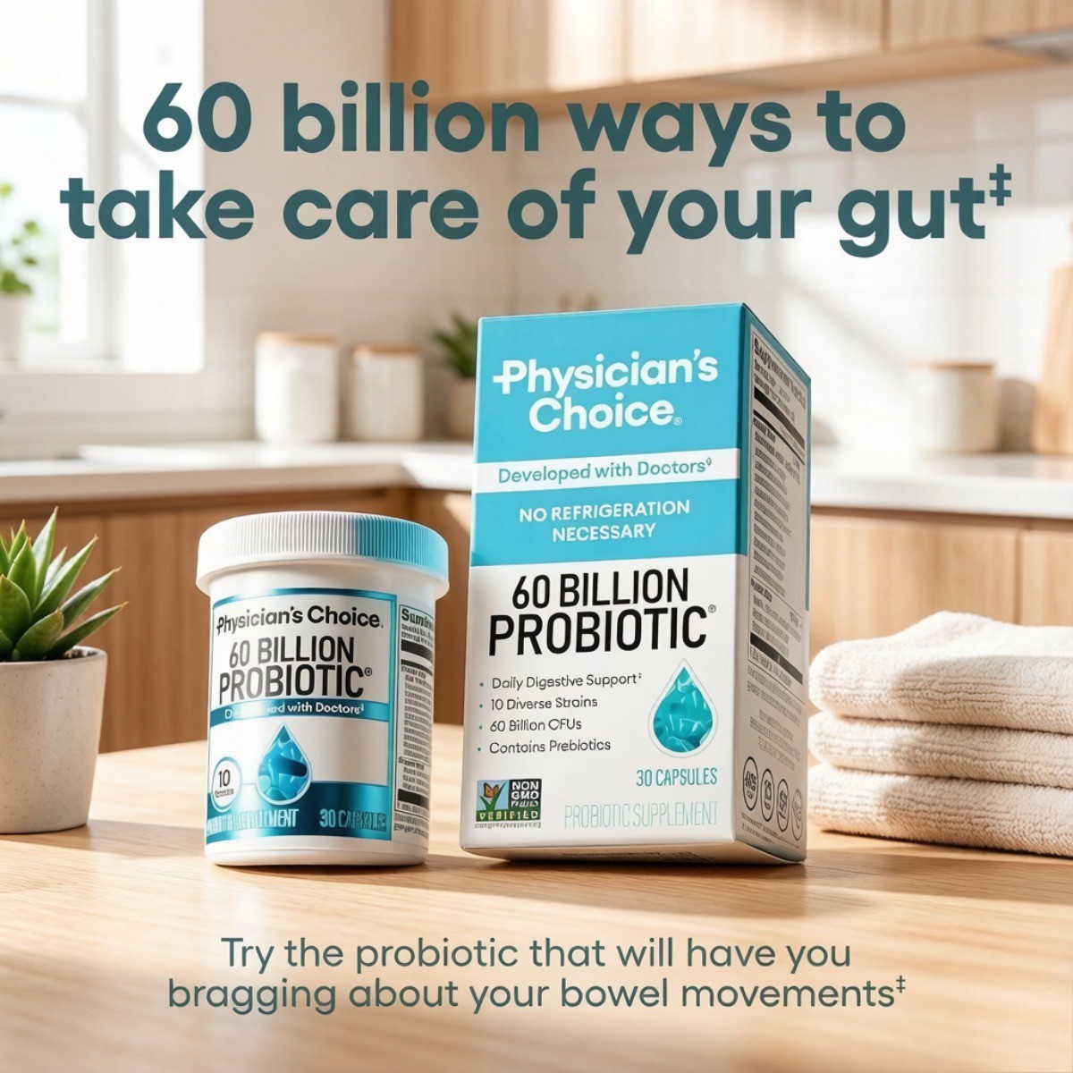 Physician’s Choice 60B Probiotic–10 Strains & Prebiotics for Gut & Immune, 60ct
