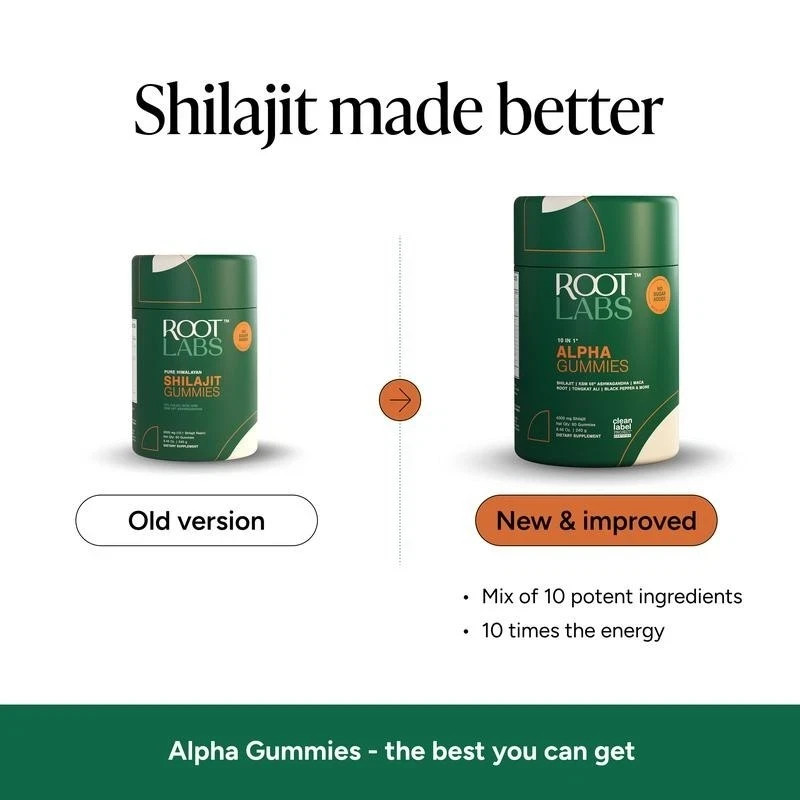 Root Labs 10-1 Alpha Gummies | 4000 mg Pure Shilajit Including KSM-66 | 60 Gummi
