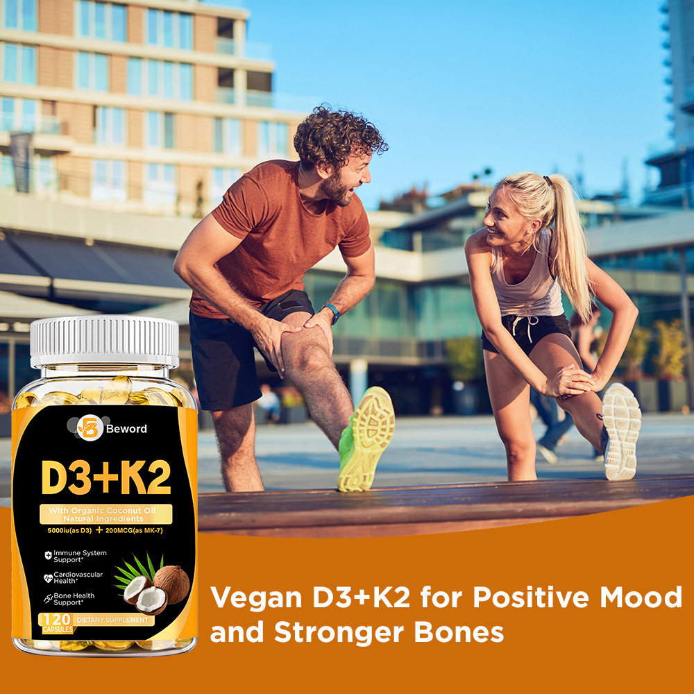 Vitamin D3 5000IU and K2 MK-7 200mcg – 120 Capsules – Immune Support Wellness