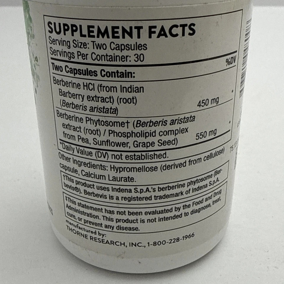 Thorne, Berberine, Dual Action Formula, 1,000 mg per serving, 60 Caps Exp 07/28