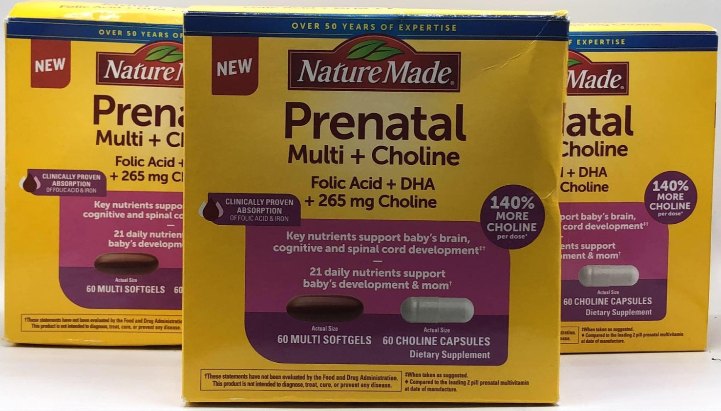 3PK Nature Made Prenatal Set ~ 60 Multi Soft Gels & 60 Choline Caps EA ~EXP 4/26
