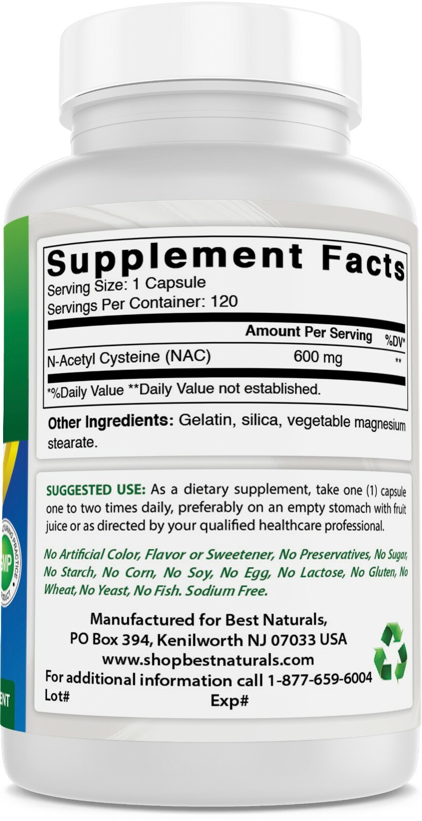 3 Pack Best Naturals NAC – n-acetyl cysteine – 600 mg 120 Capsules