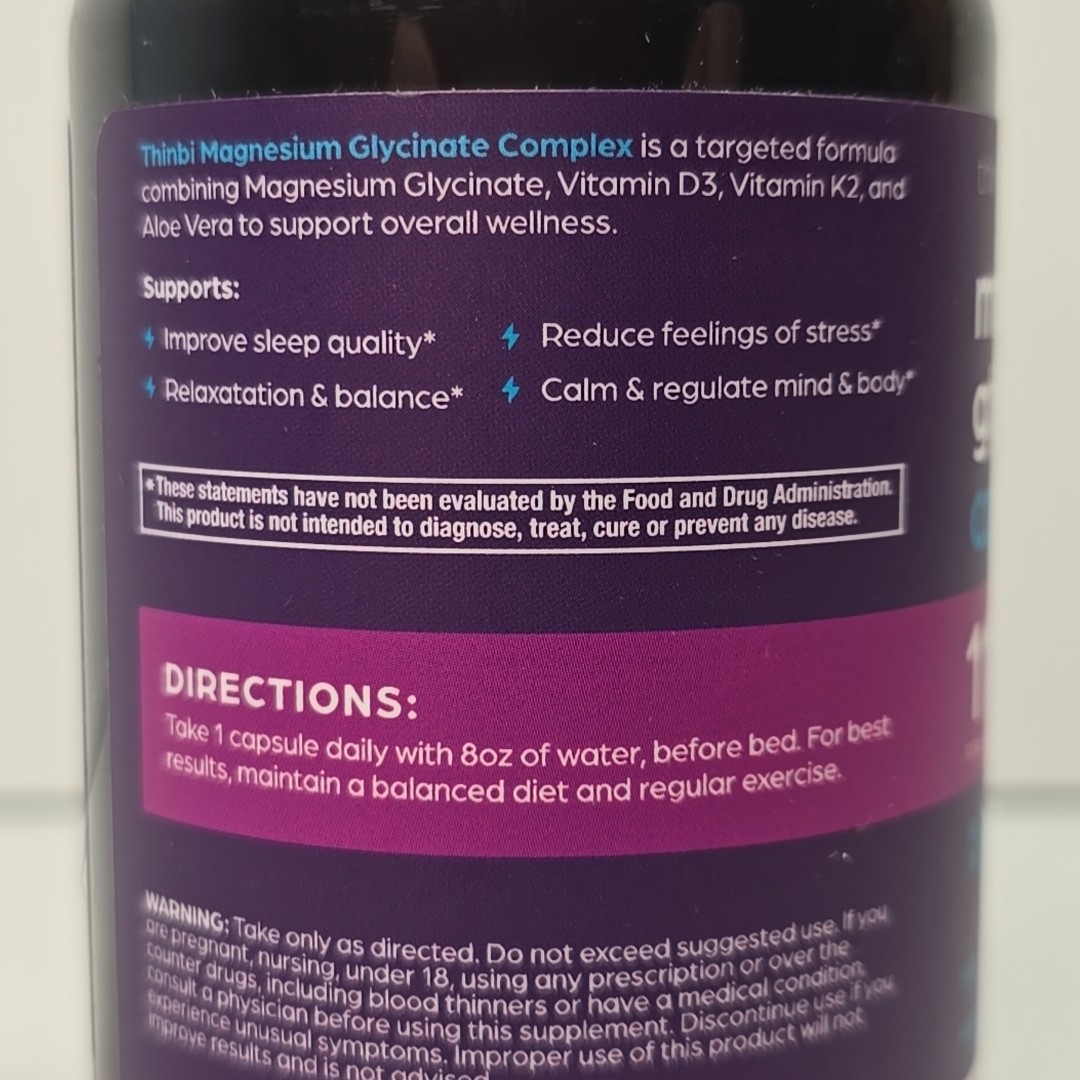 Magnesium Glycinate Complex + Vitamin D3 + K2 + Aloe Vera, 90 Capsules 07/2028
