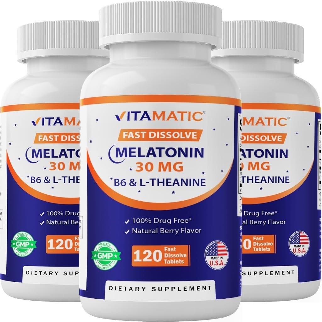 Melatonin 30mg with L-Theanine & B6 – 360 Fast Dissolve Tabs, Sleep Aid, Relaxat