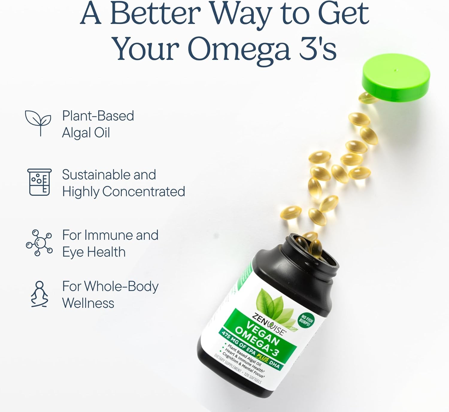 Zenwise Health Vegan Omega 3 Supplement – Burpless Omega 3 Supplement with DHA,