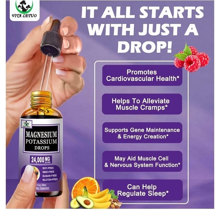 Magnesium Potassium Liquid Drops 24,000 mg EXP: 10/2026