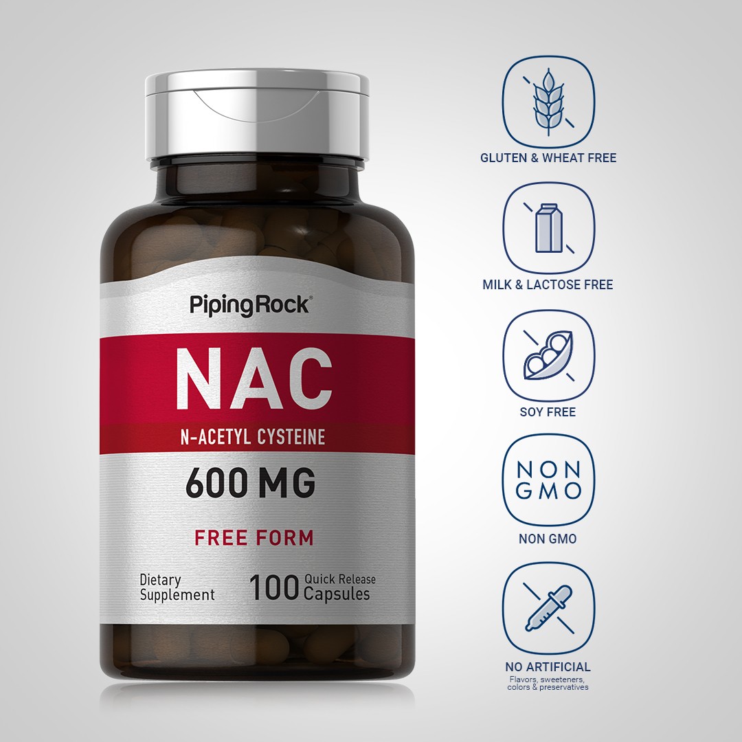 NAC Supplement N-Acetyl Cysteine 600mg | 100 Count | Free Form | by Piping Rock