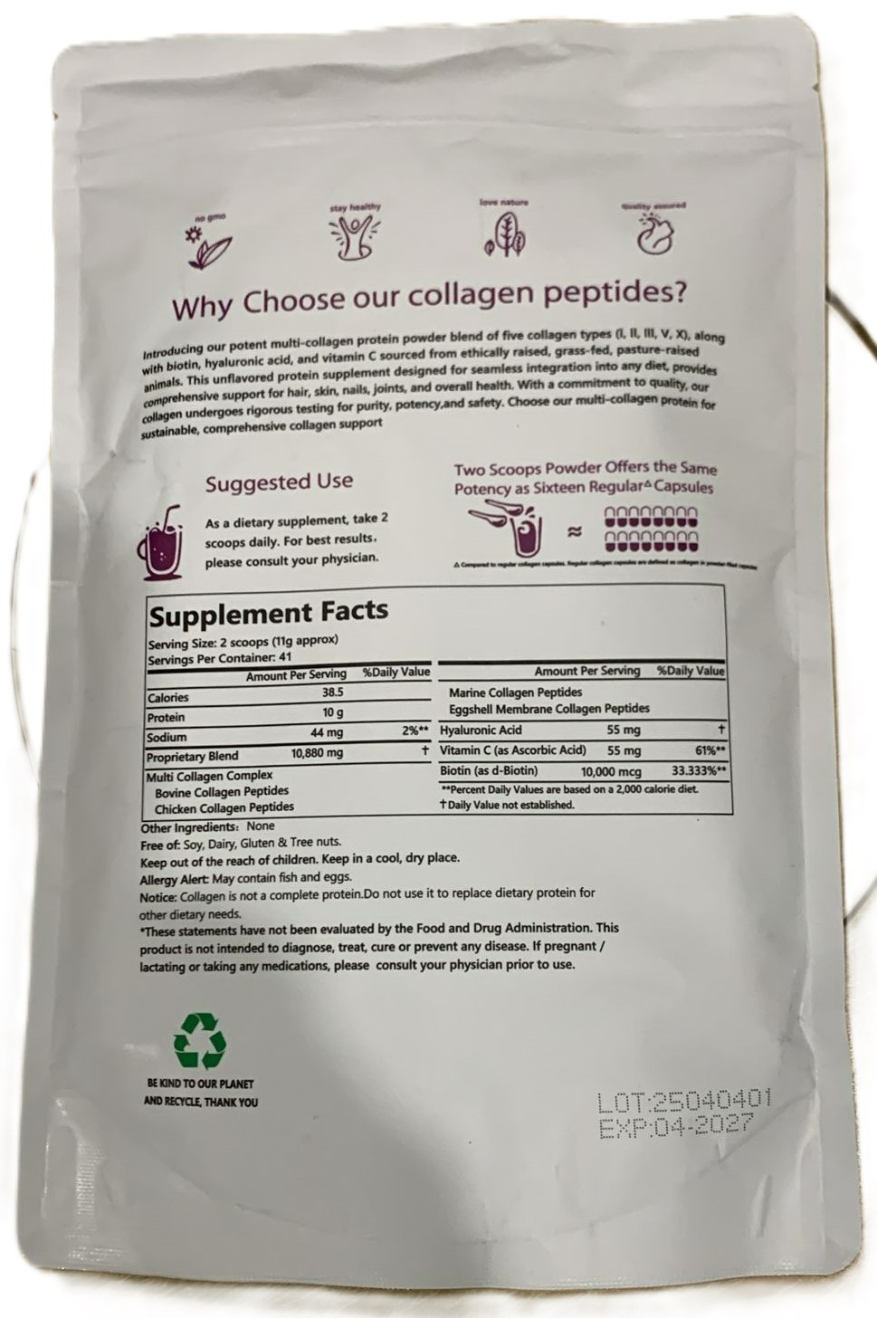 Pack of 2, 1LB Multi Collagen Peptides Protein Powder–5 Types (I, II, III, V, X)