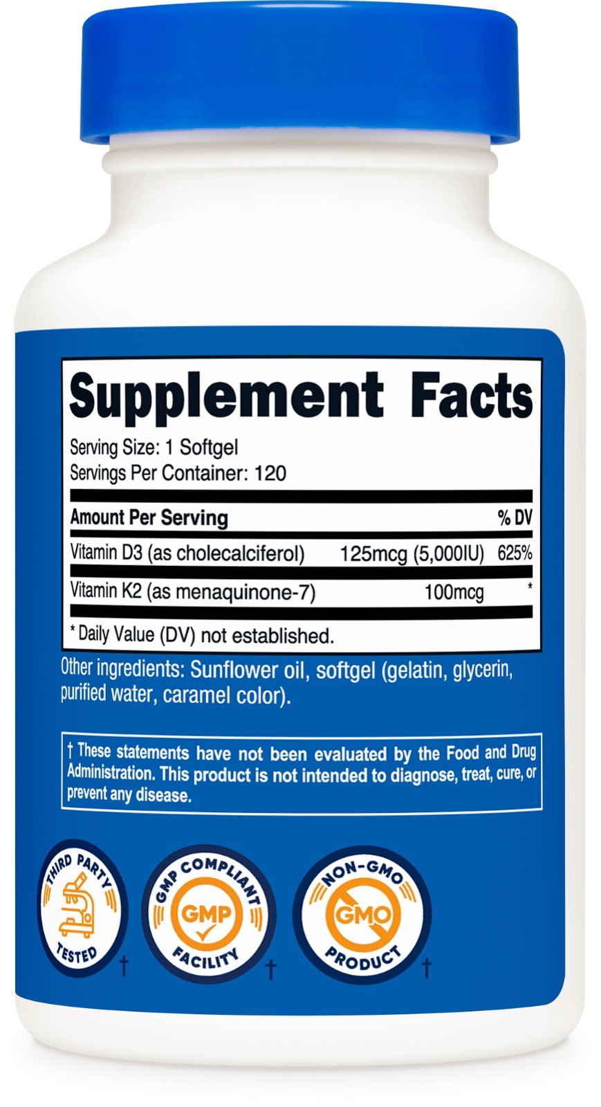 Nutricost Vitamin K2 (100mcg) + Vitamin D3 (5000 IU) 120 Softgels – Gluten Free