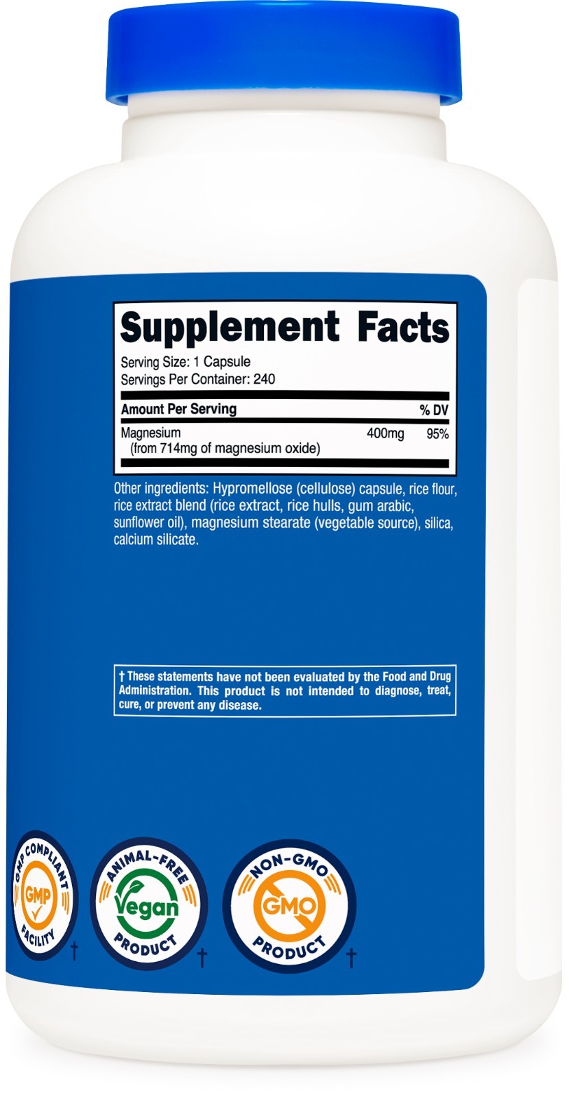 Nutricost Magnesium Oxide (400mg) 240 Capsules – Vegan, GMO-Free, Gluten-Free