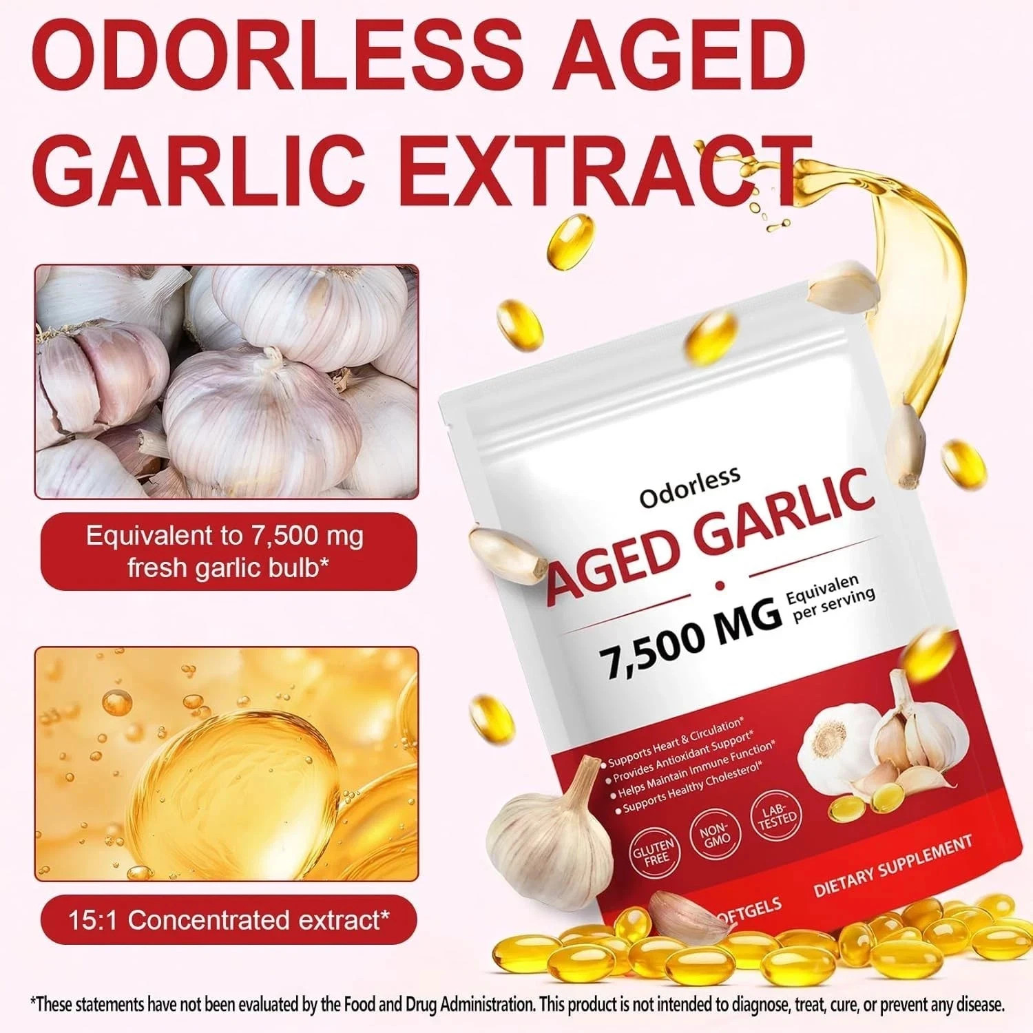 Odorless Garlic 7500Mg per Servings, 300 Softgels ,2 Years Aged Garlic Extra