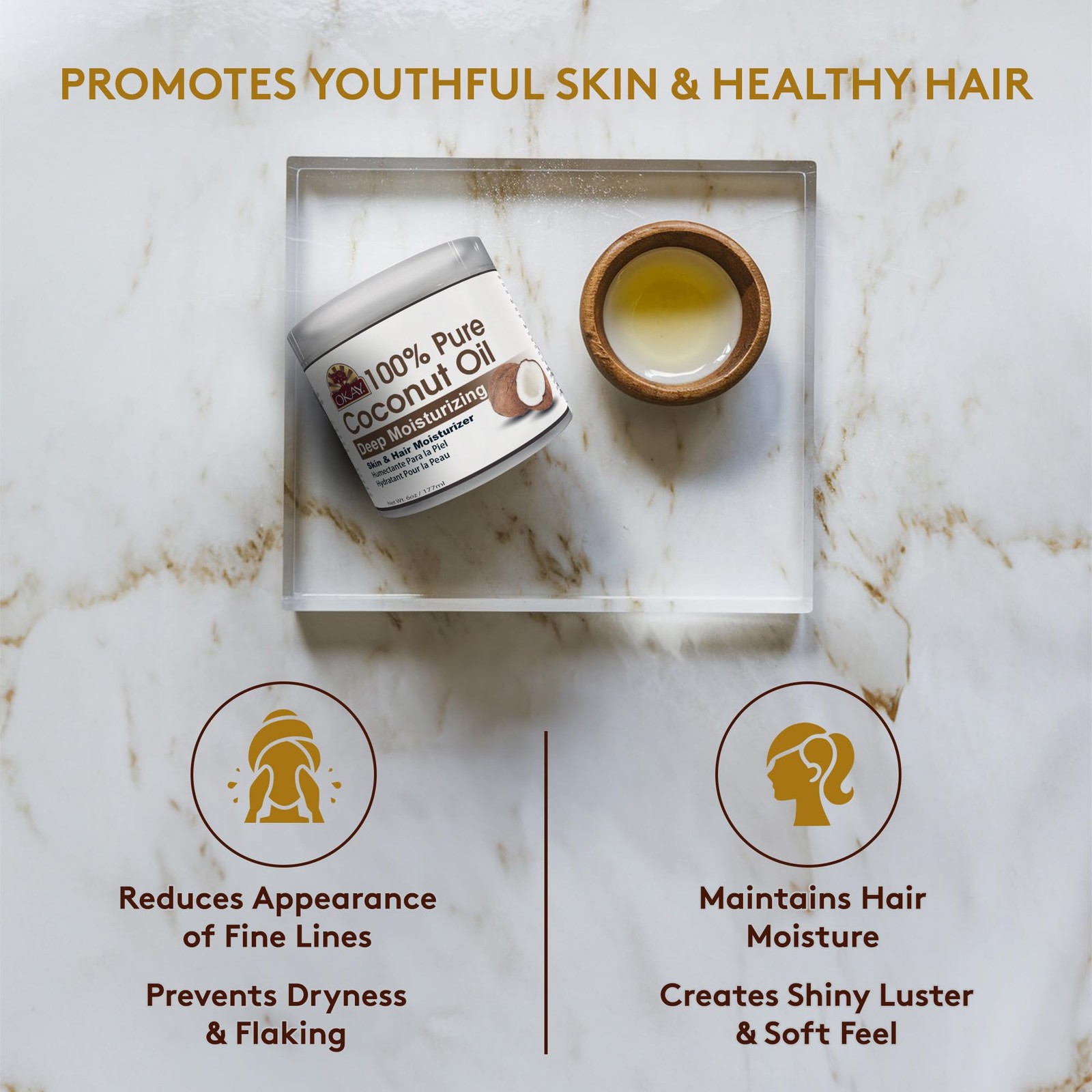 OKAY | 100% Pure Coconut Oil | For All Hair Textures & Skin Types | Moisturize –
