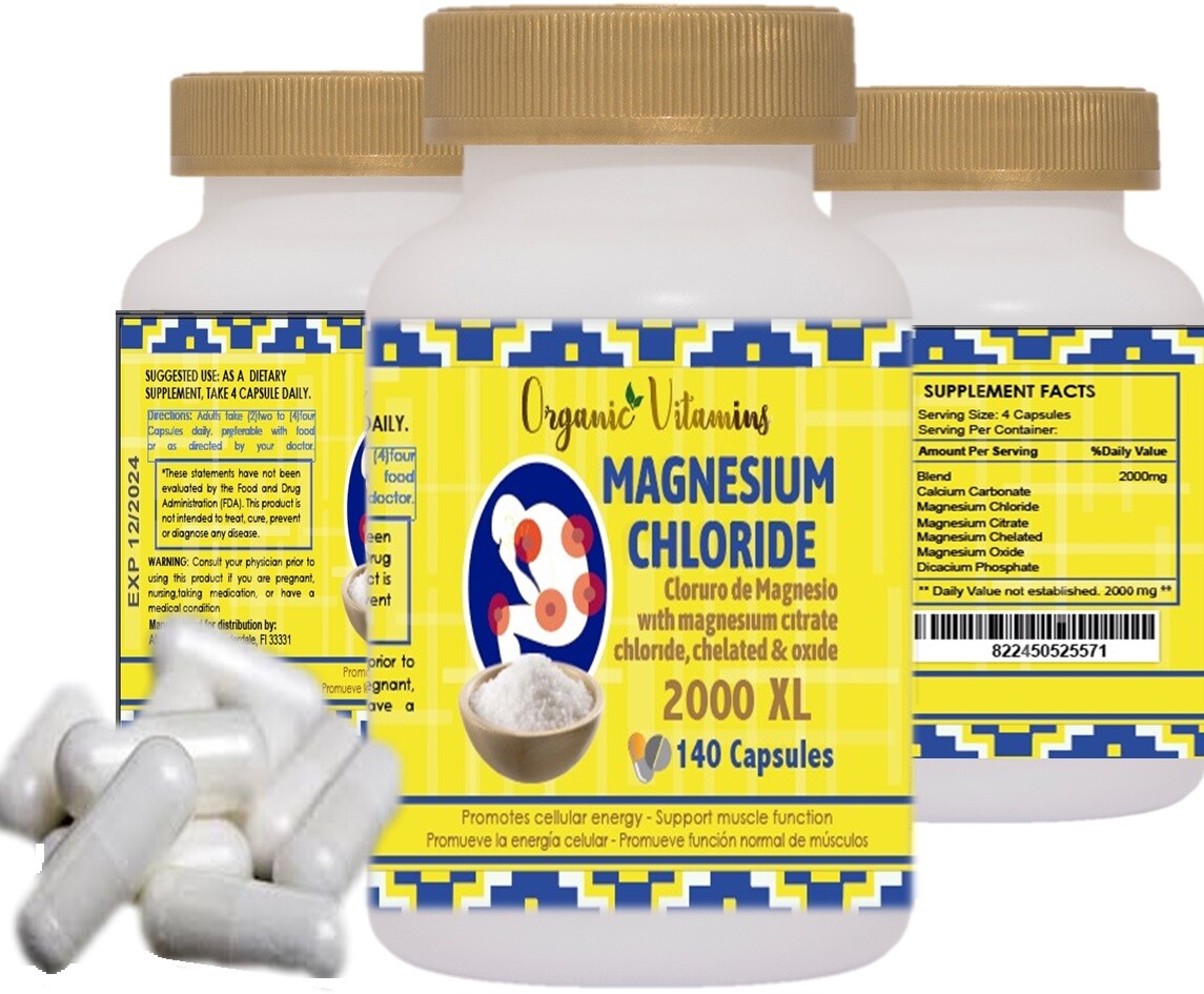 Magnesium Citrate 140 capsules chelated 2000 mg high potency Magnesio