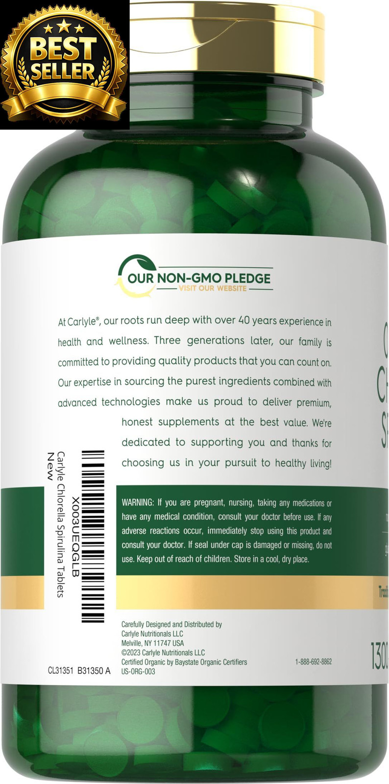 Carlyle Organic Chlorella Spirulina Tablets | 1300 1300 Count (Pack of 1)