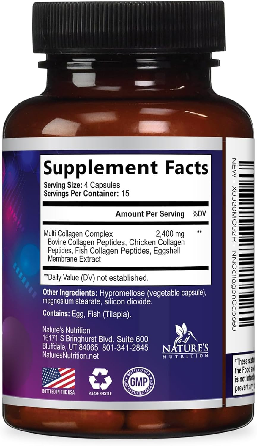 Multi Collagen Complex Pills – Hydrolyzed Collagen Peptides Capsules for Women &