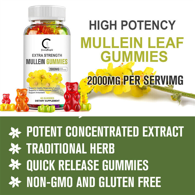 3pcs Organic Mullein Leaf Gummies 60PCS 2000mg,Herbal Natural Dietary Supplement