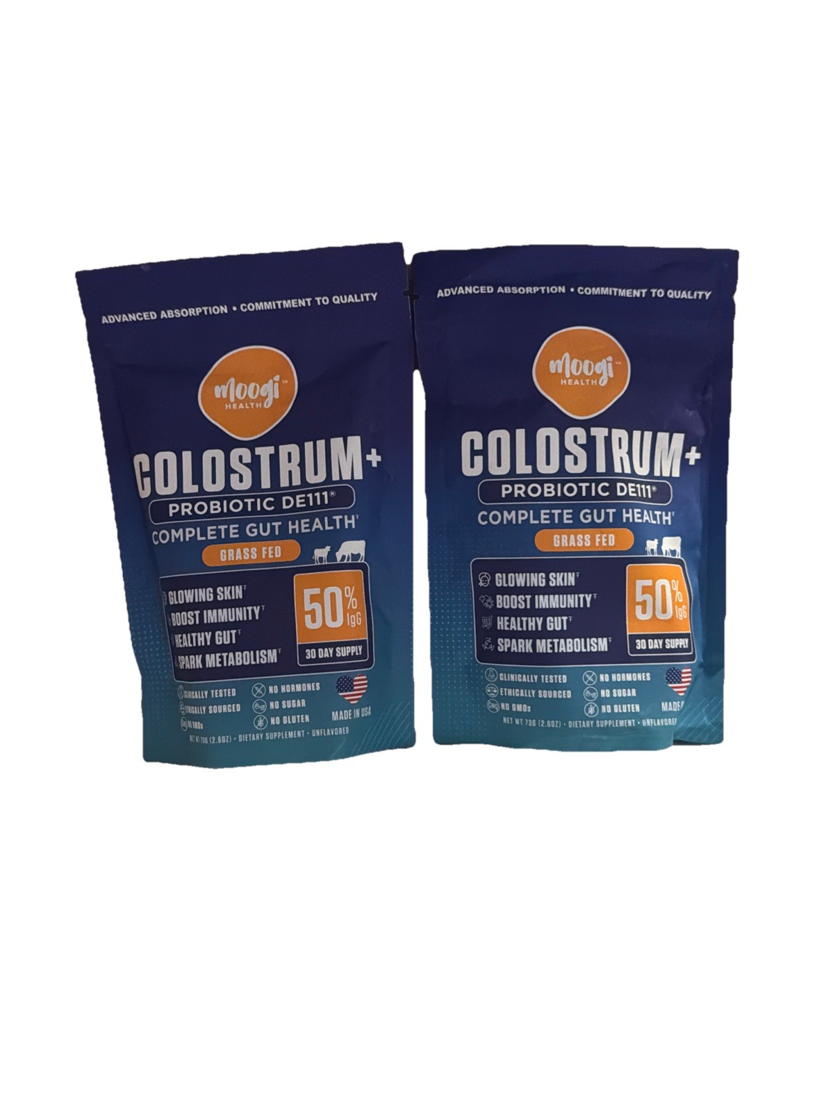 LOT OF TWO Grass Fed Bovine Colostrum Supplement Powder with DE111 Probiotics